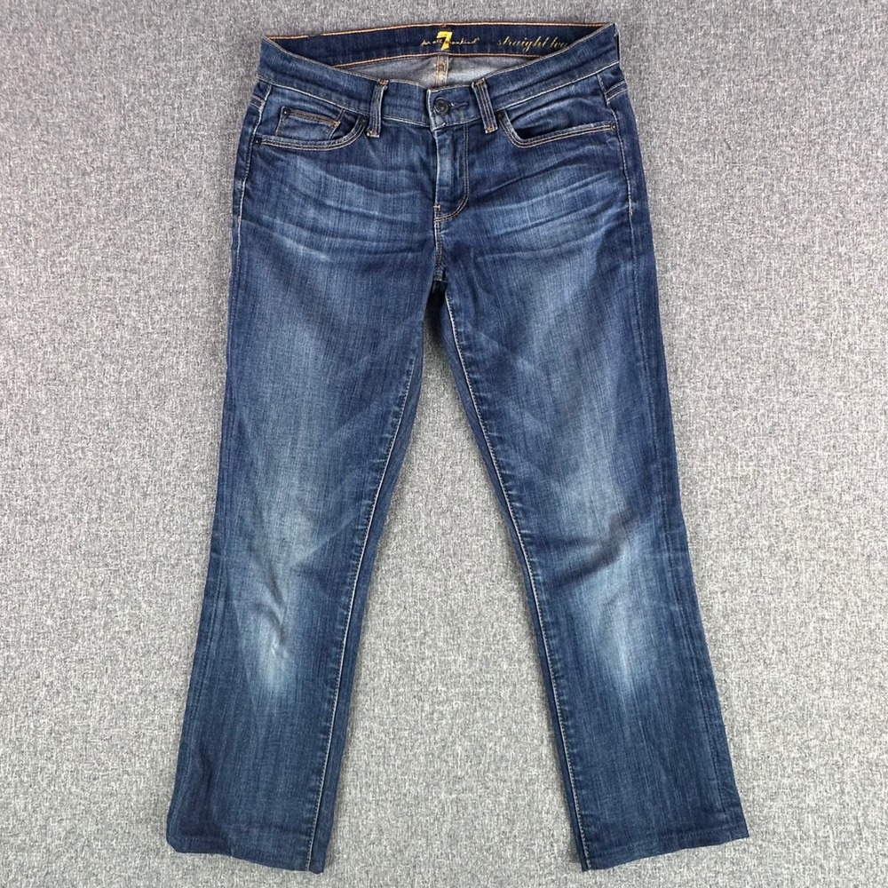 7 For All Mankind Jeans Womens 26 Straight Leg Blue Whiskered Stretch Denim